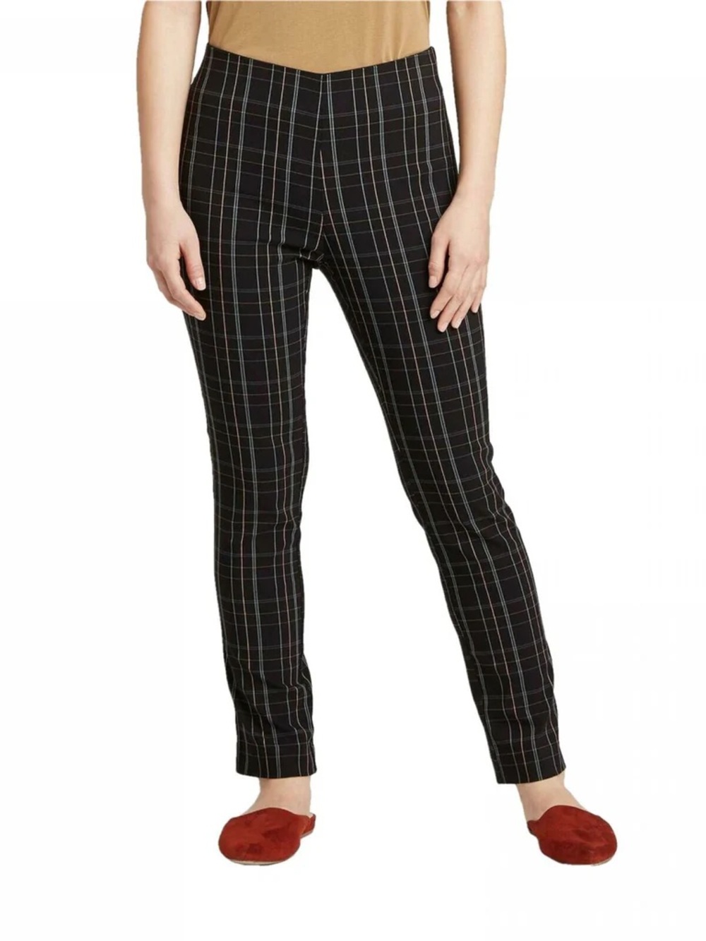 A New Day Womens Window Pane Pants  Side Zip Ankle Length